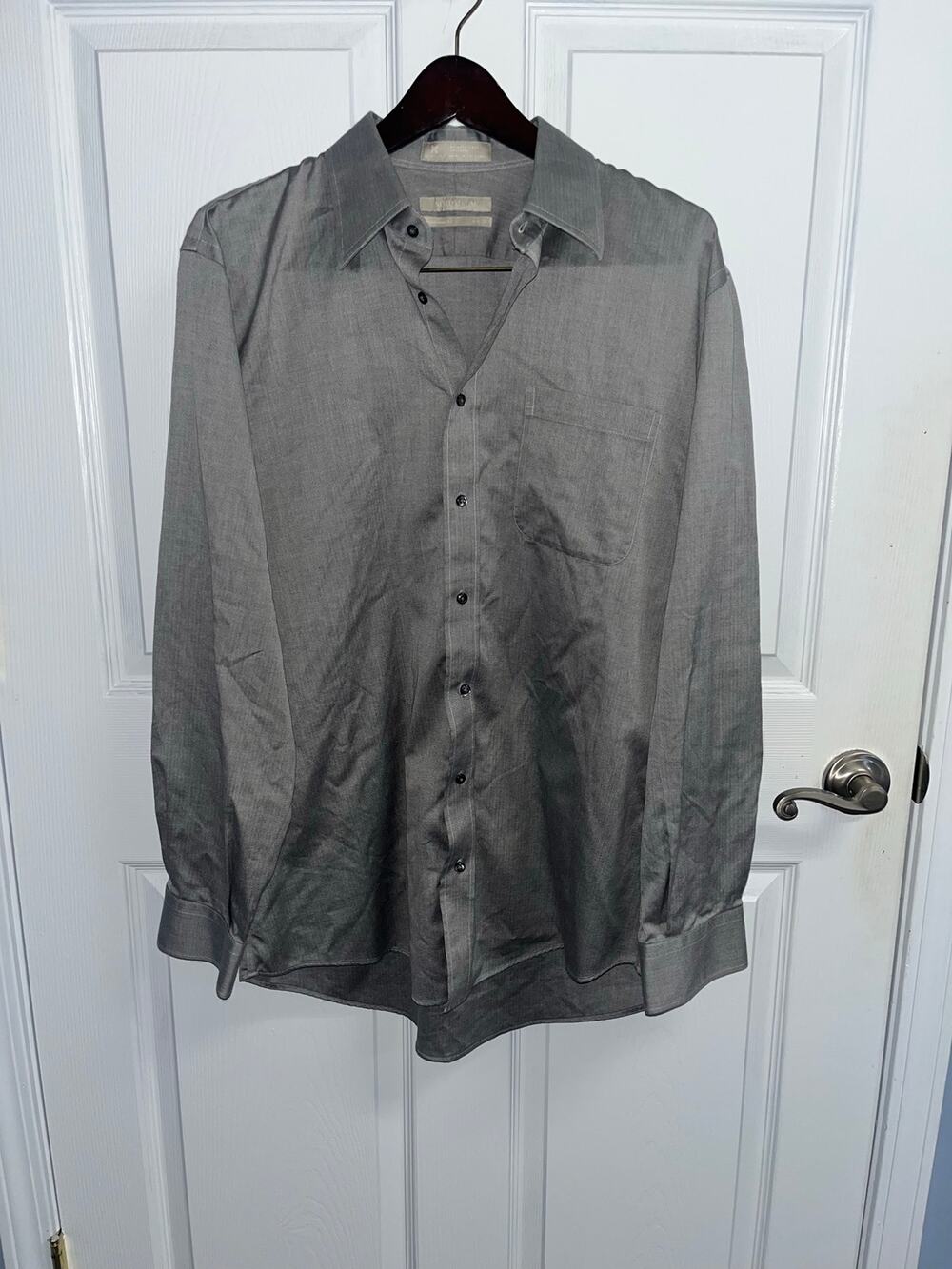 Nordstrom Men's Traditional Fit Charcoal Gray Herringbone Dress Shirt 16.5 35